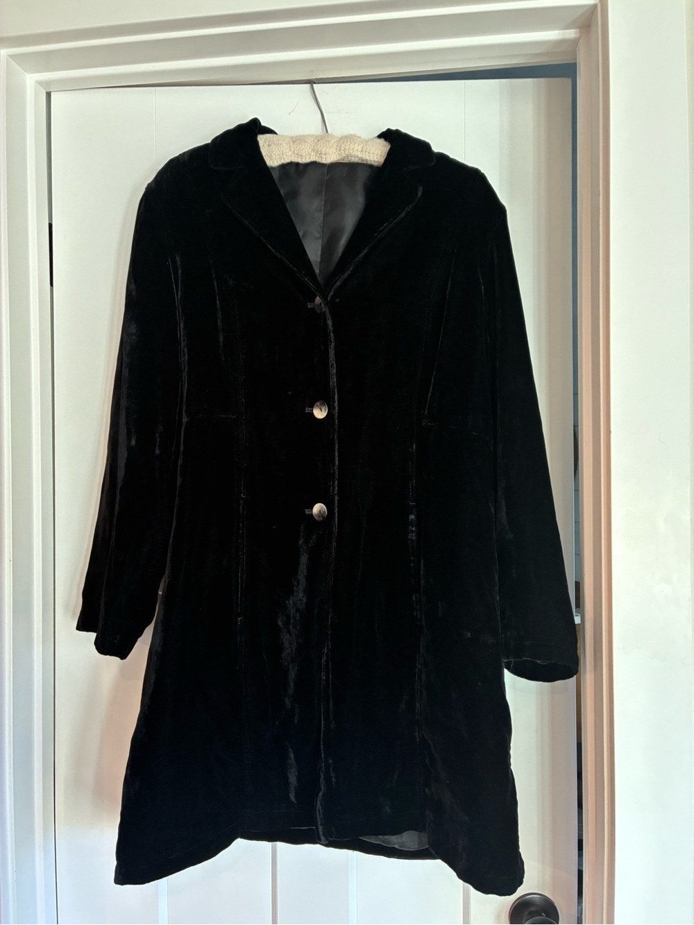 Vintage J Jill Black Velvet long jacket embroidery floral detail on back XL